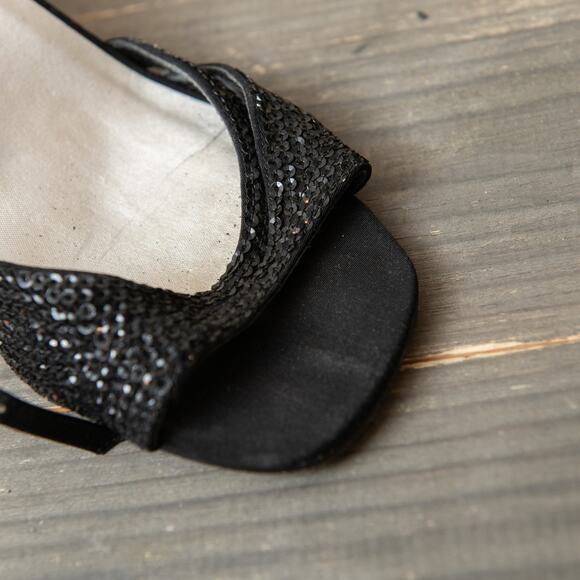 Caparro's Black Sequin Crystal Heels Sz 6.5B 3 inch Heel Open Toe - Picture 8 of 10